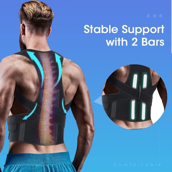 Women or Men Back Brace Support Straightener Lumbar Adjustable Vest Black M - Picture 6 of 9